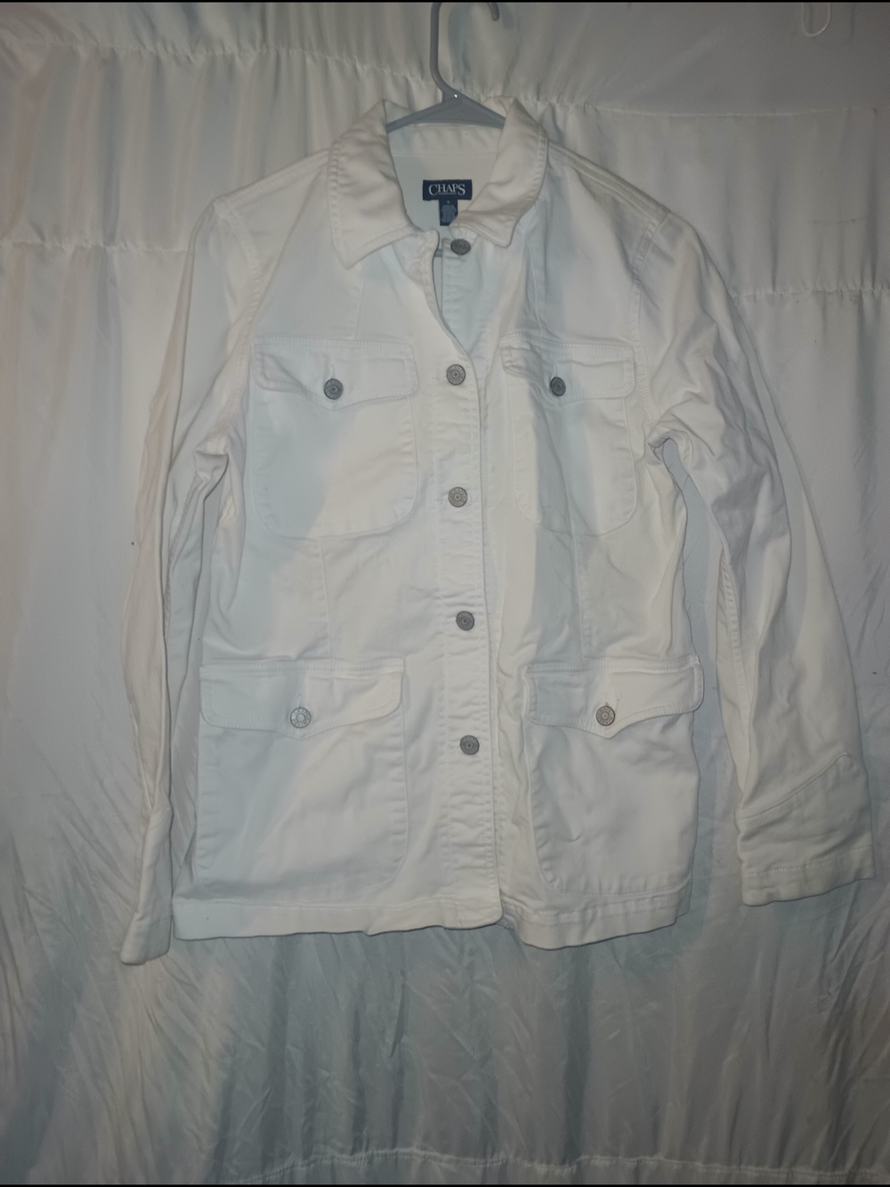 Chaps White Utility Jacket with Button-Front Pockets